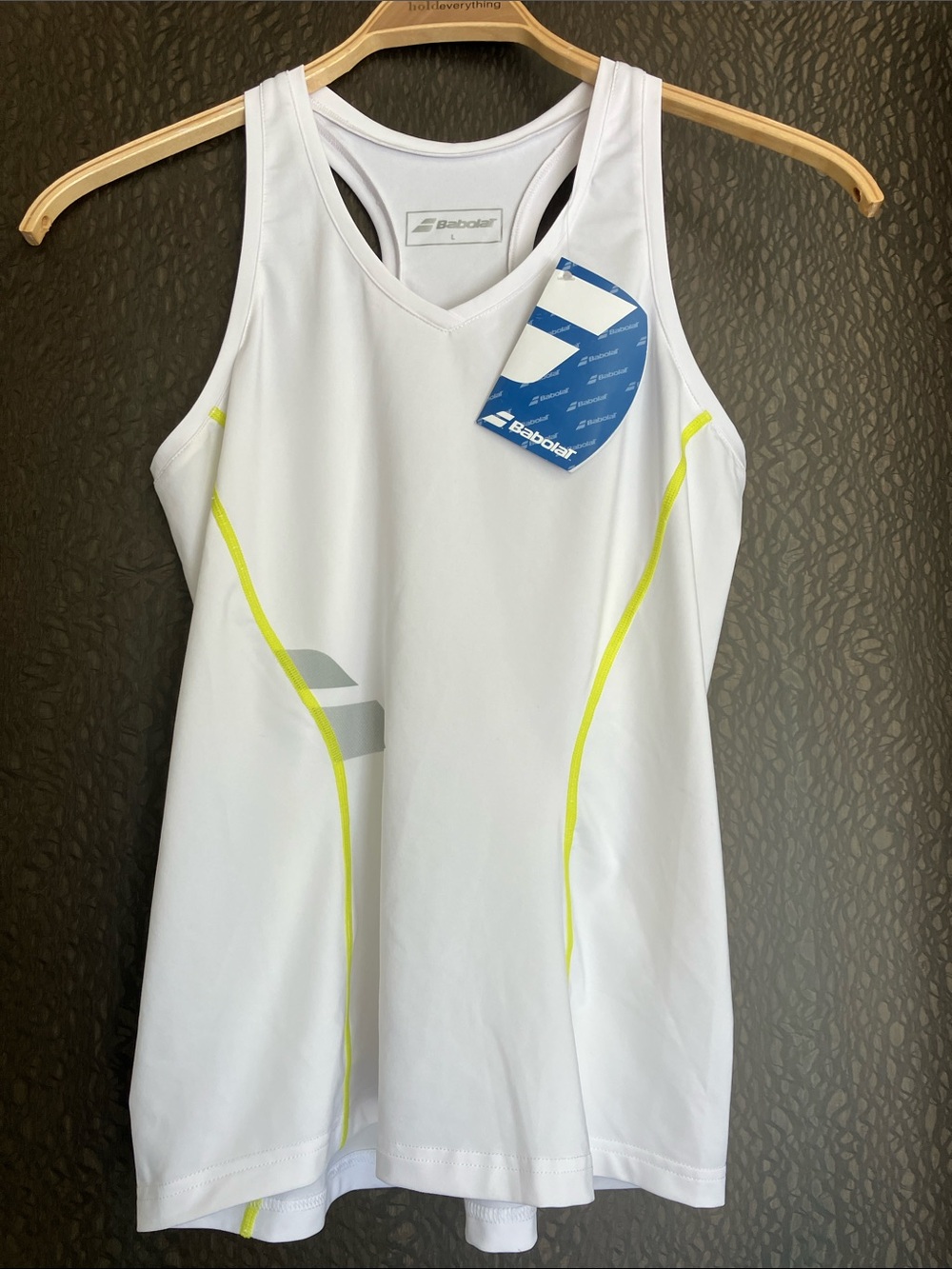 BABOLAT Women’s Crop Core White Tennis Top w/ Neon Yellow Trim Size L NWT